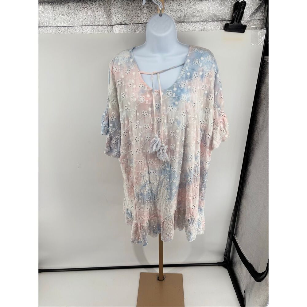Surf Gypsy Eyelet Tie Dye Tassel Beach Dress Ruffle Flutter Sleeve M